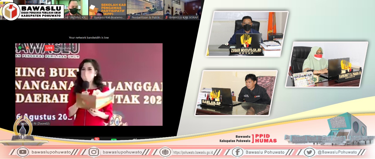 Bawaslu Pohuwato ikuti Peluncuran Buku Kajian Evaluatif Penanganan Pelanggaran Pemilihan Kepala Daerah Serentak 2020