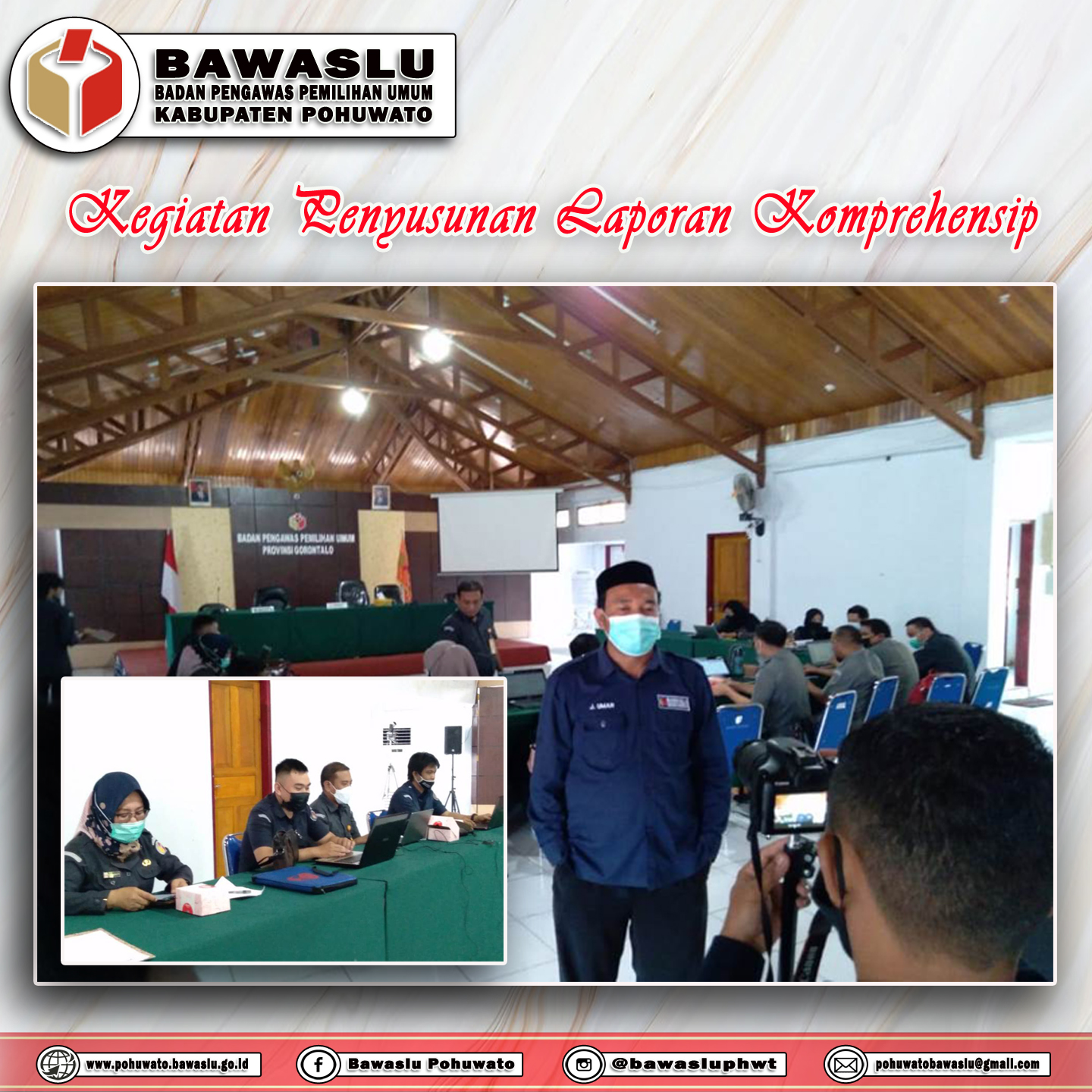 Koordinator Bawaslu Kabupaten Pohuwato Rahmawaty M. Sulaiman S.Ag bersama Staf ikuti Kegiatan Penyusunan Laporan Komprehensif.