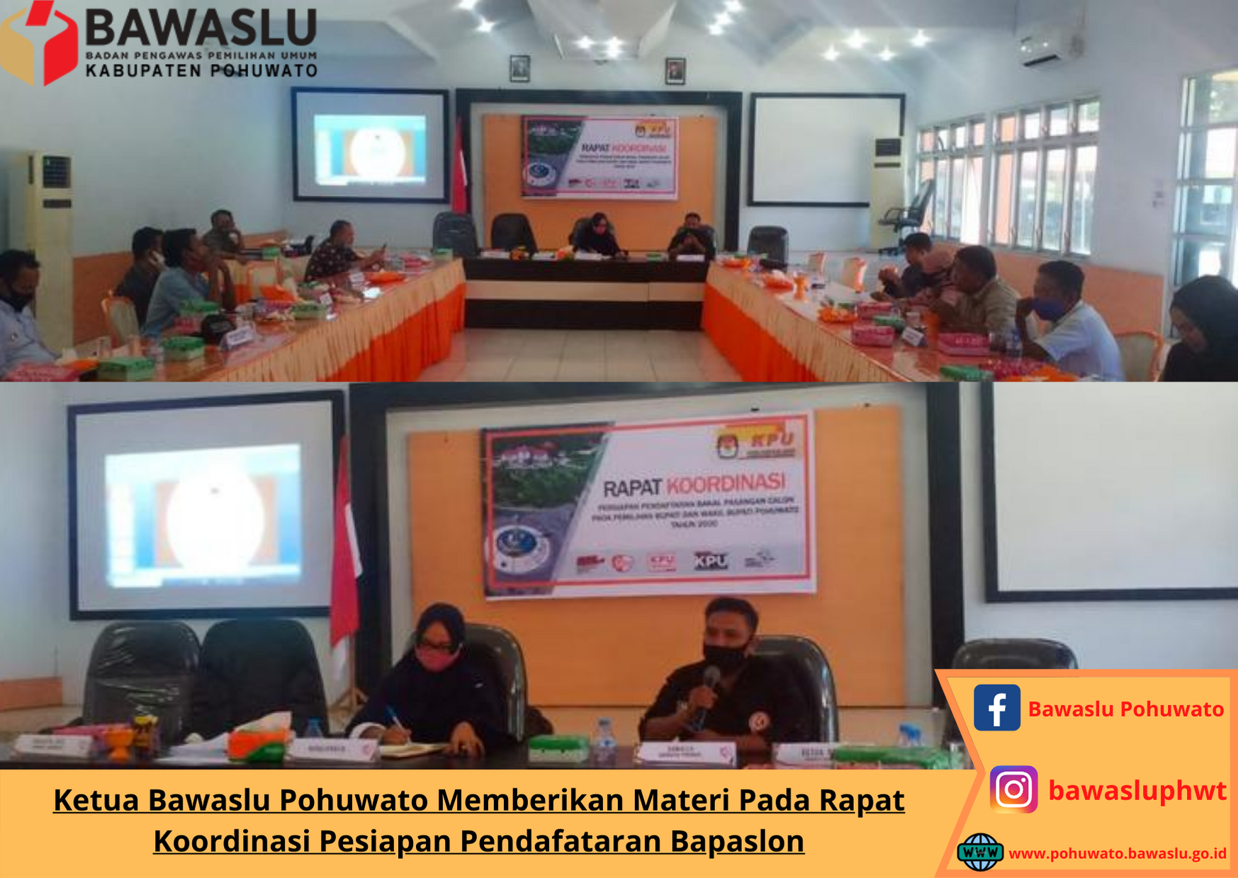Ketua Bawaslu Pohuwato Memberikan Materi Pada Rapat Koordinasi Persiapan Pendaftaran Bakal Pasangan Calon Bupati dan Wakil Bupati Kabupaten Pohuwato Tahun 2020