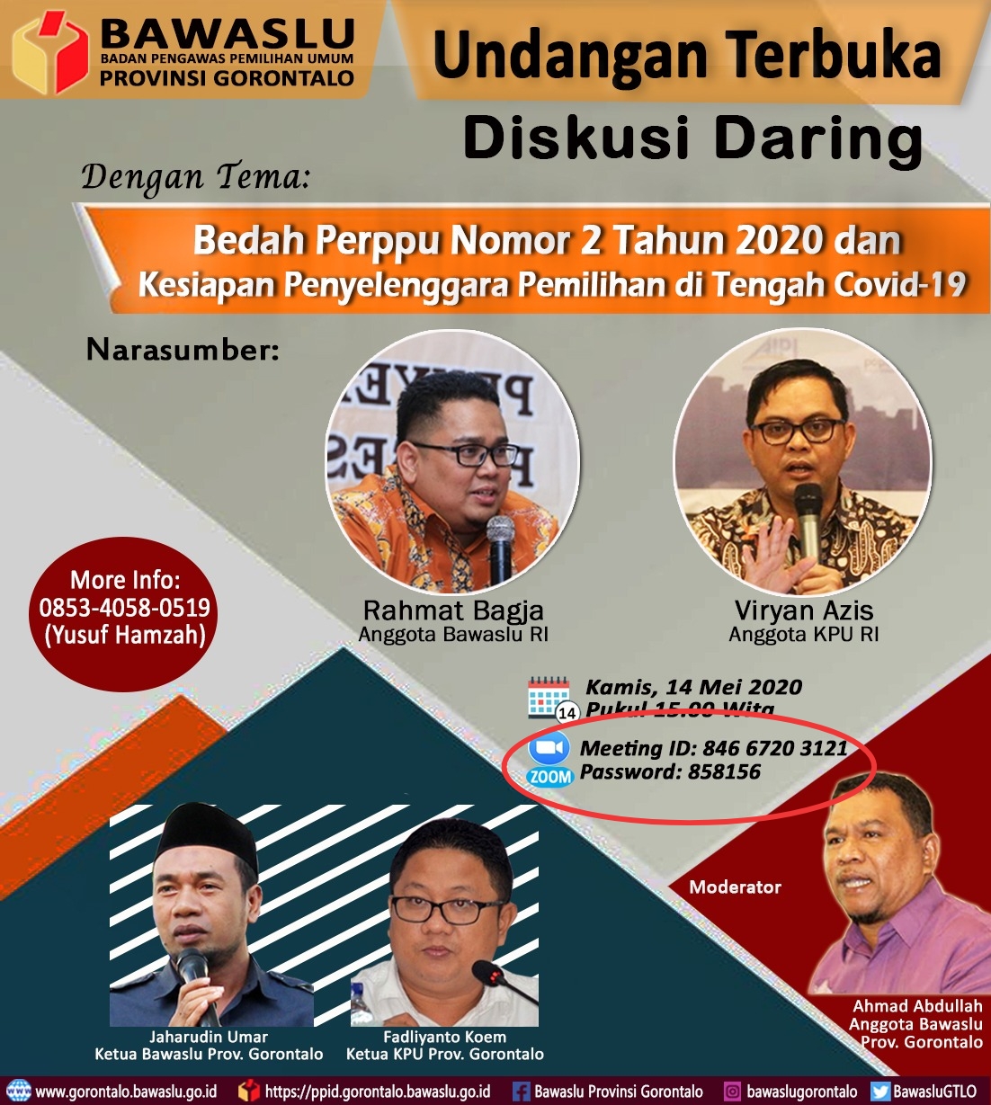 Bawaslu dan Unsur Gakkumdu Kabupaten Pohuwato mengikuti Diskusi Daring Bedah Perpu Nomor 2 Tahun 2020 Dan Kesiapan Penyelenggara Pemilihan di tengah COVID-19.