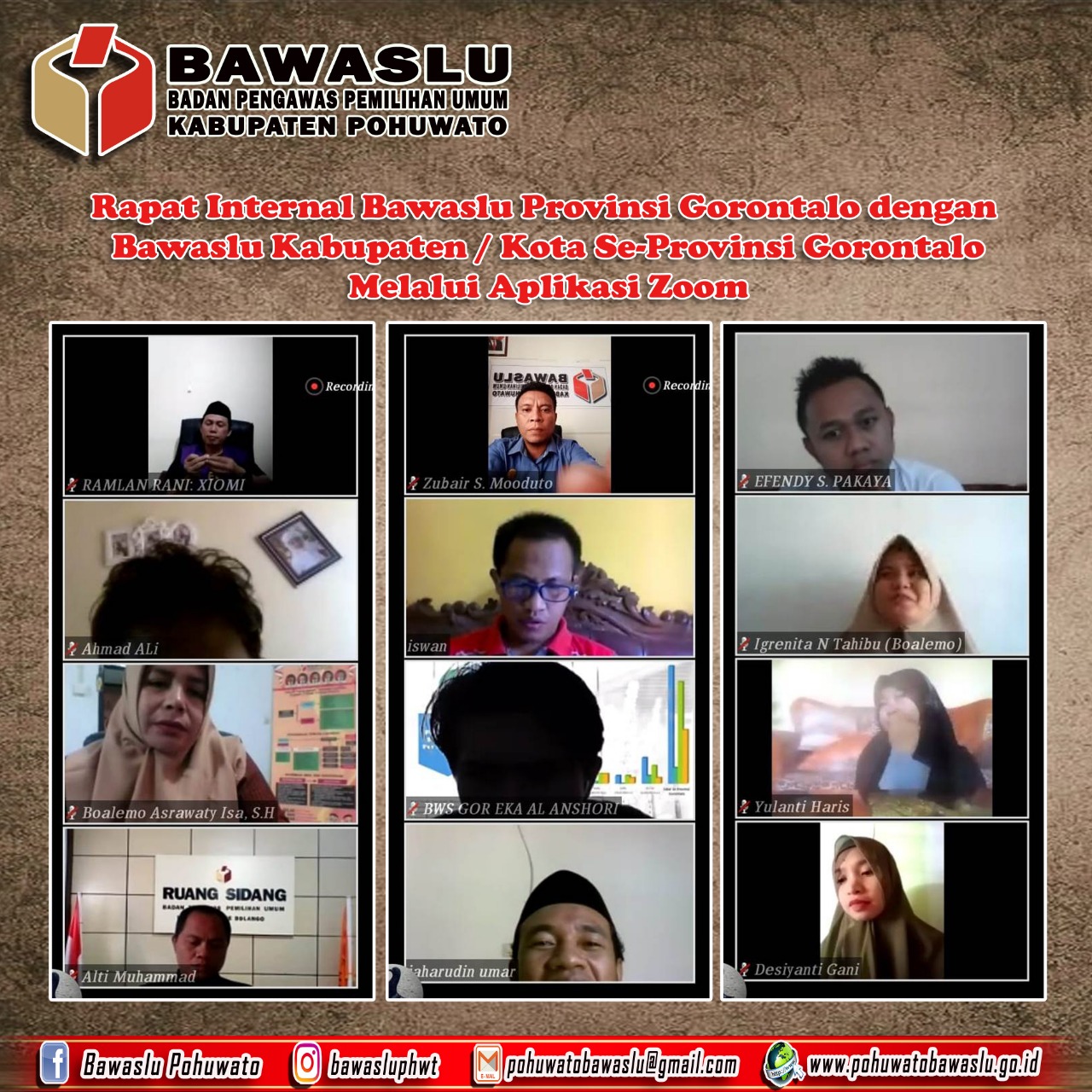BAWASLU POHUWATO MENGIKUTI DISKUSI DARING SEKOLAH KADER PENGAWASAN PARTISIPATIF (SKPP) TAHAP AKHIR