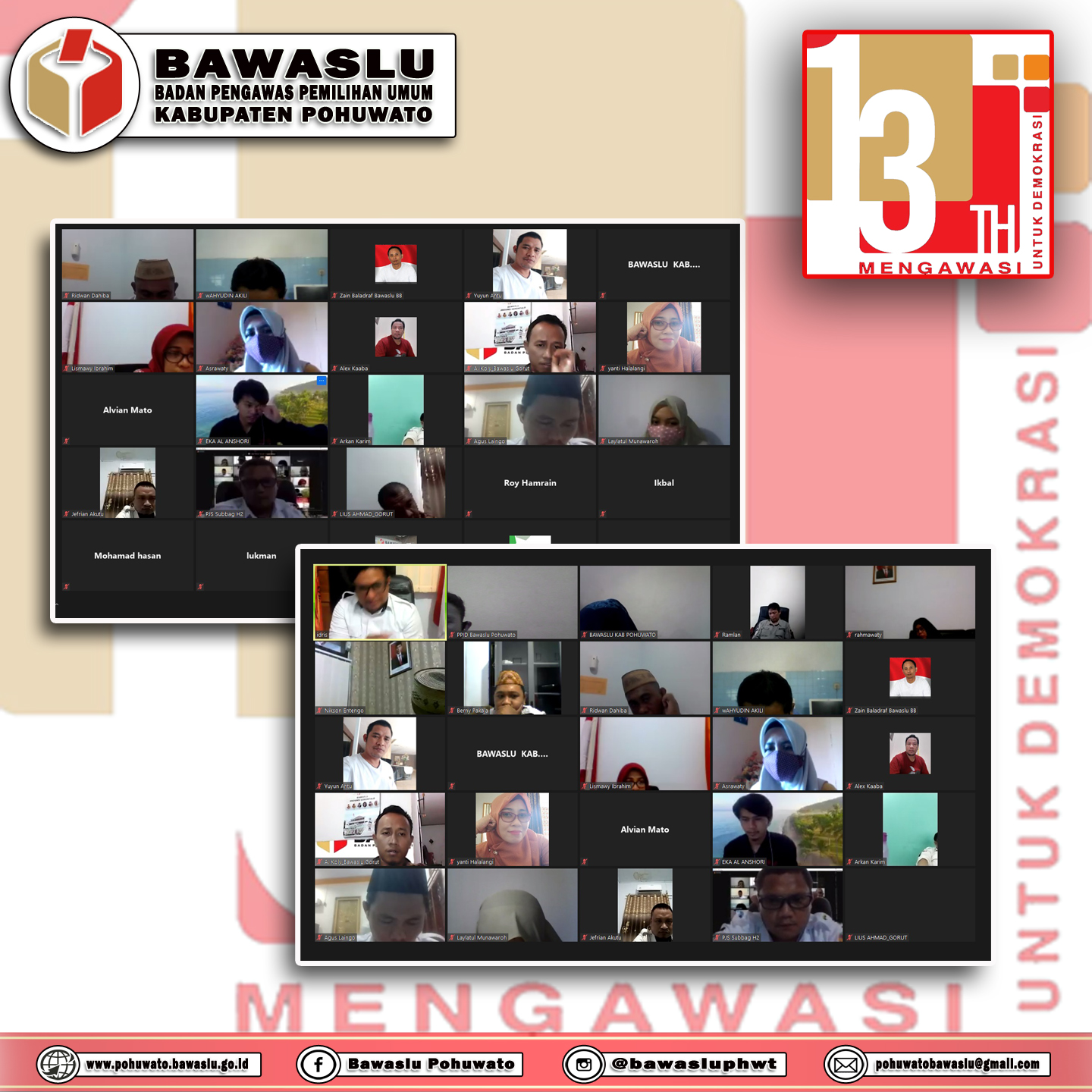 Bawaslu Kabupaten Pohuwato ikuti zoom meeting Persiapan HUT Bawaslu RI ke 13 Th.