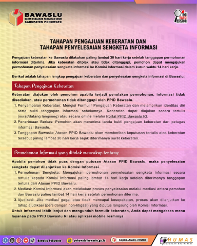 Tahapan Pengajuan Keberatan dan  Tahapan Penyelesaian Sengketa Informasi
